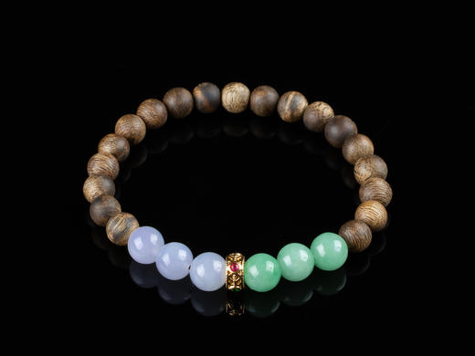 XY0149沉香+翡翠六六大顺手串925银 商品图0