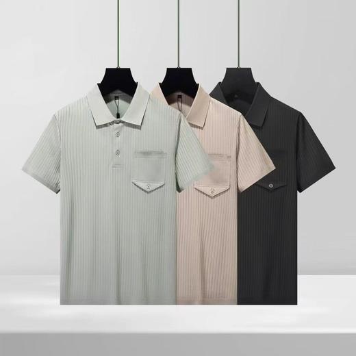 夏季新款翻领条纹短袖T恤男修身百搭纯色上衣   YH-F5977* 商品图2