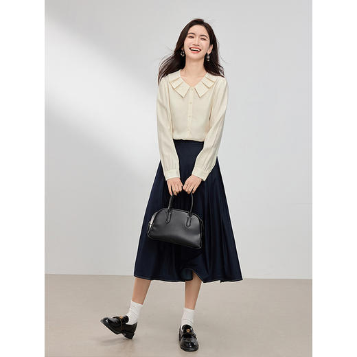 熙世界法式压褶拉夫领衬衫女长袖别致漂亮通勤衬衣2025年春季新款 商品图4