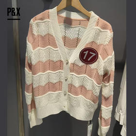 P&X设计师女装 针织短款外套 824113736 粉白条