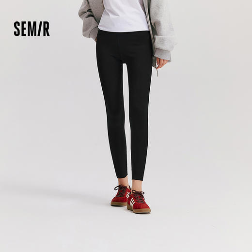 森马休闲裤女加绒九分鲨鱼裤高弹冬季新款黑色修身小脚裤百搭 商品图0