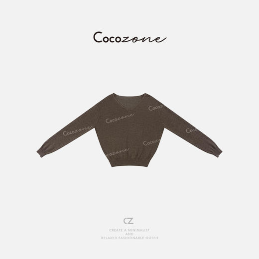 COCO ZONE 刘一一 棉莱赛尔混纺极简风V领长袖针织衫ACD2A0366 商品图0