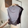 丁摩 真丝褶皱设计感女t恤气质无袖桑蚕丝上衣JSY1800178 商品缩略图6