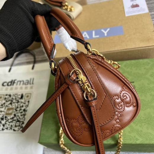 GUCCI古驰 GG Matelassé 金色徽标链条帆布双肩带 皮革 手柄波士顿包 单肩包手提包 迷你 女款 浅棕色（CB） 商品图1
