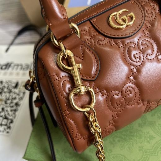 GUCCI古驰 GG Matelassé 金色徽标链条帆布双肩带 皮革 手柄波士顿包 单肩包手提包 迷你 女款 浅棕色（CB） 商品图6