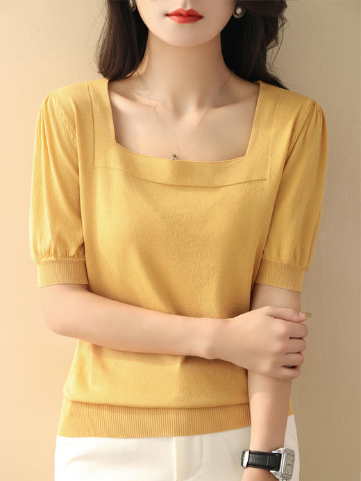 百媚生 方领露锁骨冰丝针织衫8296 商品图9