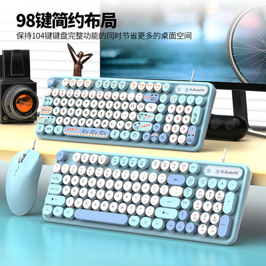 「高颜值！鼠标+键盘」蝰蛇K2复古朋克有线办公键盘圆键帽办公商务台式电脑笔记本键鼠数码配件 商品图1