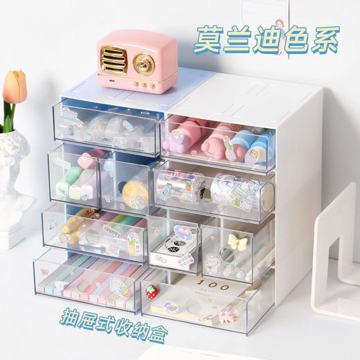 【莫兰迪色系！抽屉收纳盒】化妆品收纳盒办公桌面文具整理盒自由组合多层可叠加，透明可视，一目了然。ry 商品图1