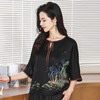LS-LX2823高端香云纱上衣女中袖2025夏装新款国风印花真丝衬衫宽松大码T恤 商品缩略图2