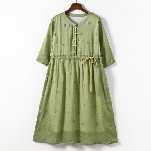 丁摩 新中式收腰苎麻连衣裙国风复古裙子 商品图6