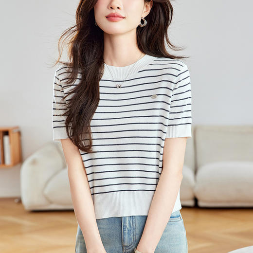 馥迦经典条纹圆领T恤 商品图2