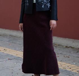 SZ1B53_漆黑色/油紫色_半裙_春秋_高腰 A 字长款百搭_高级女装_BERNIEELEN 伯妮斯茵