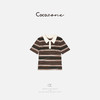 COCO ZONE 刘一一 100棉条纹撞色半开领短袖针织衫ACD1A0143 商品缩略图0