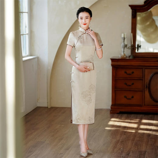 HQ-JYJ-211老上海真丝2025年新款夏季改良中国风桑蚕丝年轻款手工旗袍连衣裙 商品图1