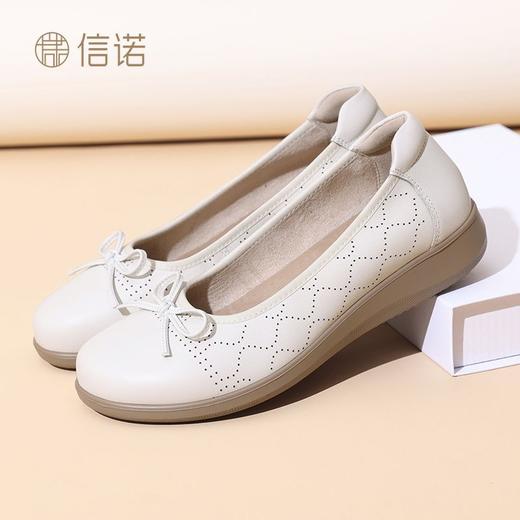 信诺真皮女鞋新款妈妈舒适单鞋软底平底脚蹬休闲中老年豆豆皮鞋子5C9811-63 商品图5