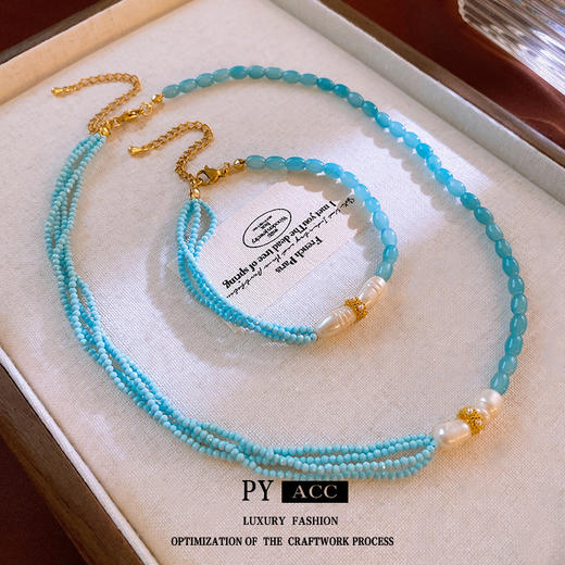 【法式复古❗海蓝宝淡水珍珠手链】高级感轻奢小众精致锁骨链，百搭又好看，手链ins小清新气质手串高级感手饰QQ 商品图2