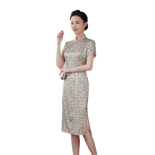 HQ-218夏季新款真丝桑蚕丝年轻款复古国风中长款时尚显瘦旗袍连衣裙 商品图4
