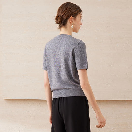 EITIE爱特爱舒适柔软百搭基础款短袖多色圆领针织衫2025春夏新款A2501507 商品图8
