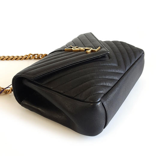 【95新】YSL圣罗兰487213中号黑金V纹college邮差包链条包单肩包女士现售价：7180！120325NJS22 商品图6