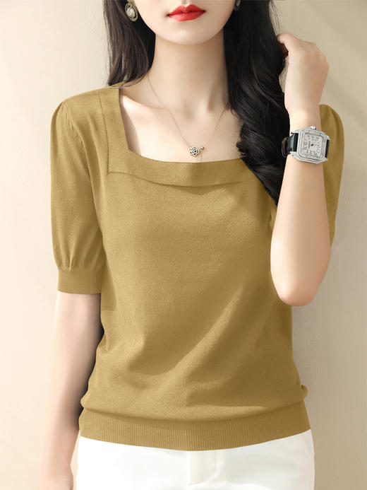 百媚生 方领露锁骨冰丝针织衫8296 商品图7