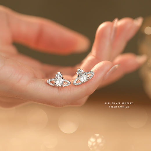 【环绕新星】s999纯银闪锆石星球耳钉【YXS-E5298】 商品图2