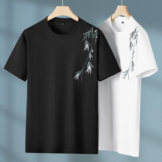 【棉质】【DPF】大依优型大码短袖T恤绣花体恤加大码肥佬宽松圆领休闲棉半袖打底上衣胖子男士 商品图0