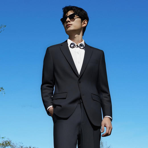 圣得西男士西服套装结婚礼服职业装正装易打理高端商务黑色西装男2512928009A 商品图2