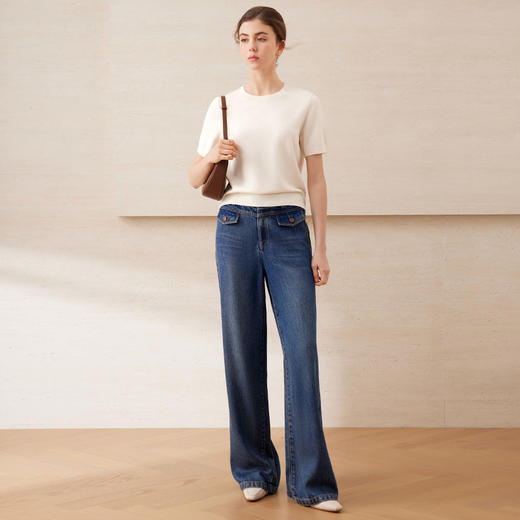 EITIE爱特爱舒适柔软百搭基础款短袖多色圆领针织衫2025春夏新款A2501507 商品图3