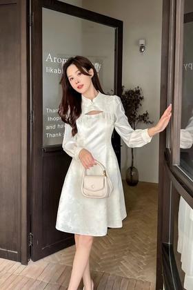 Le Malene 白色新中式流苏镂空连衣裙 19837