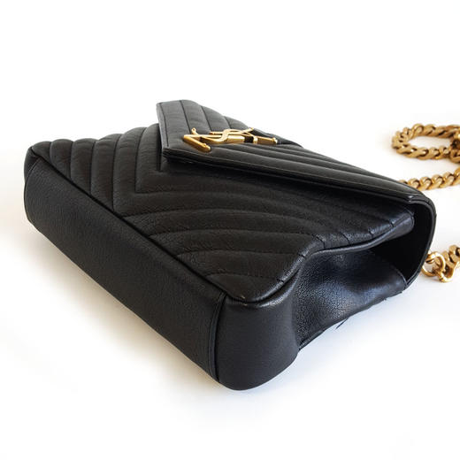 【95新】YSL圣罗兰487213中号黑金V纹college邮差包链条包单肩包女士现售价：7180！120325NJS22 商品图7