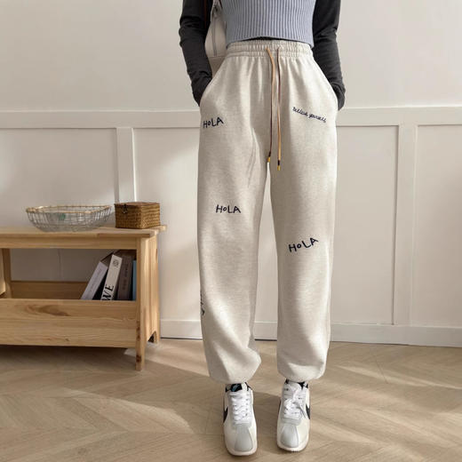 纸袋家春季新款！字母刺绣显瘦休闲裤！纯棉毛圈韩版显瘦抽绳！ 商品图0