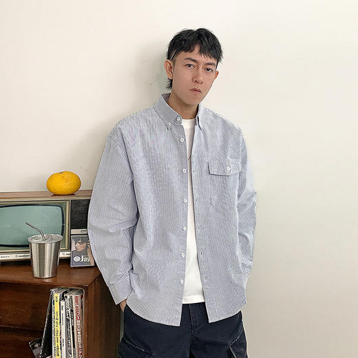 徐太浪高级感条纹长袖衬衫男2025新款春季潮牌男装休闲寸衫外套潮 商品图0