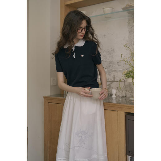 （小眠专属）SimpleRetro时光冰丝 学院风polo领针织衫短袖T恤女百搭套头上衣 商品图2