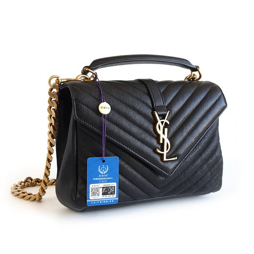 【95新】YSL圣罗兰487213中号黑金V纹college邮差包链条包单肩包女士现售价：7180！120325NJS22 商品图2