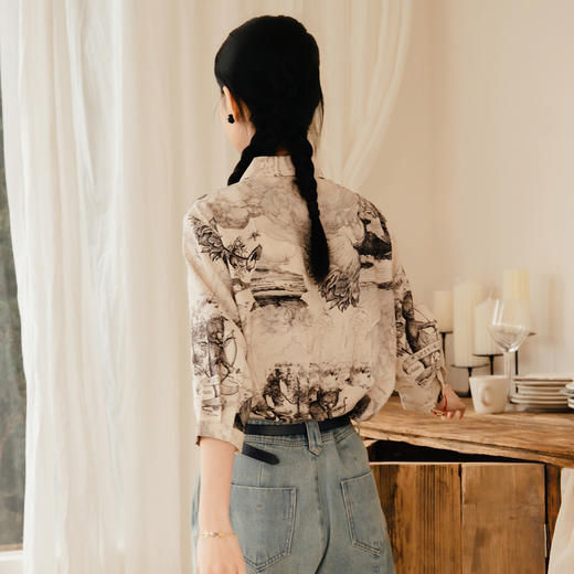 谜底花色衬衫七分袖女2025夏季新款复古风合体百搭衬衣256MC6220 商品图2