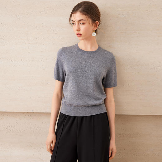 EITIE爱特爱舒适柔软百搭基础款短袖多色圆领针织衫2025春夏新款A2501507 商品图7