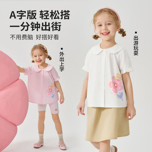 【100%棉】【90-130】【精典泰迪】女童夏款短袖娃娃领纯棉衬衣 商品图9