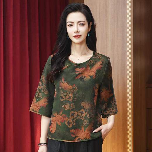 LS-LX2806高端花罗香云纱上衣女2025新款中式大码洋气桑蚕丝真丝衬衫 商品图0