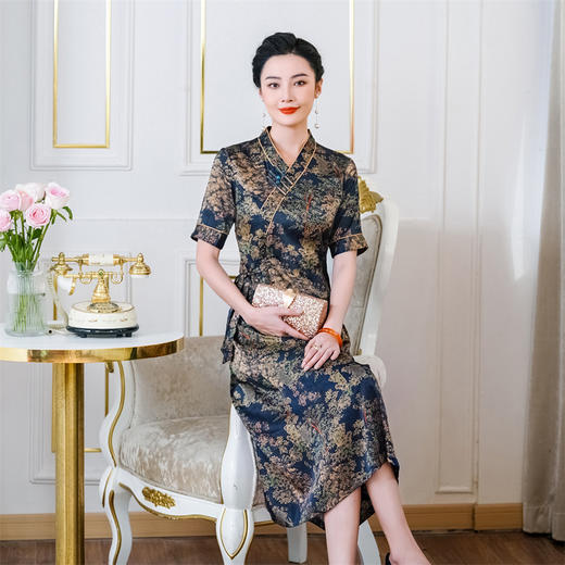 HQ-A018单层夏季新款修身显瘦遮肚收腰日常可穿优雅女改良旗袍连衣裙 商品图0