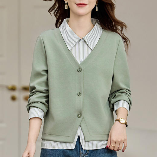 百媚生 假两件开衫卫衣外套女春秋款S82510007 商品图7