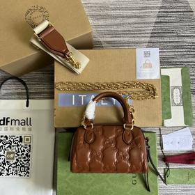 GUCCI古驰 GG Matelassé 金色徽标链条帆布双肩带 皮革 手柄波士顿包 单肩包手提包 迷你 女款 浅棕色（CB）