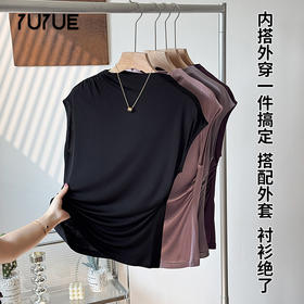 丁摩 真丝褶皱设计感女t恤气质无袖桑蚕丝上衣JSY1800178