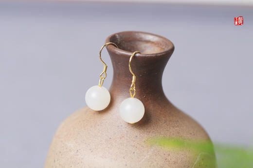 和田玉白玉耳坠 ，925银镶 商品图1