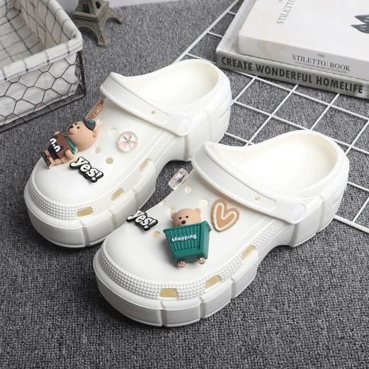 夏季包头凉拖鞋卡通小熊花园鞋外穿厚底增高洞洞鞋防滑松糕两穿凉鞋【WG25236】 商品图1