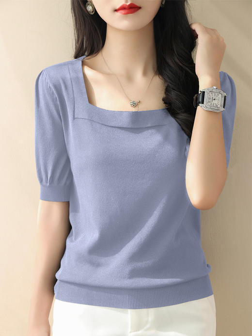 百媚生 方领露锁骨冰丝针织衫8296 商品图8