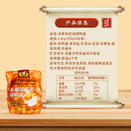 【赛蟹皇】禾草灰红泥咸鸭蛋礼盒1.5kg/提（75g*20枚）非物质文化遗产 商品图2