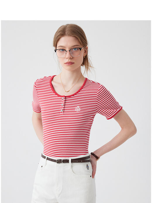 Teenie Weenie小熊卡通条纹T恤女夏季女t恤TTRS252401W 商品图1
