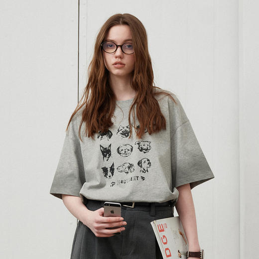 714street夏季美式复古水洗做旧动物印花插肩短袖T恤男情侣款上衣 商品图0