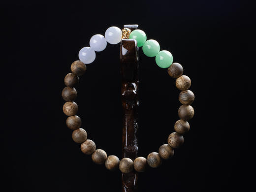 XY0149沉香+翡翠六六大顺手串925银 商品图5