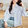 百媚生 纯棉条纹衬衫女长袖双口袋衬衣52083 商品缩略图0